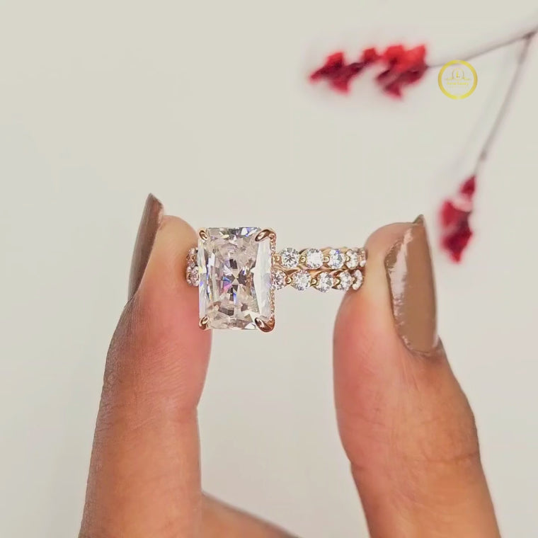 Radiant Cut Hidden Halo Ring with Twisted Band video