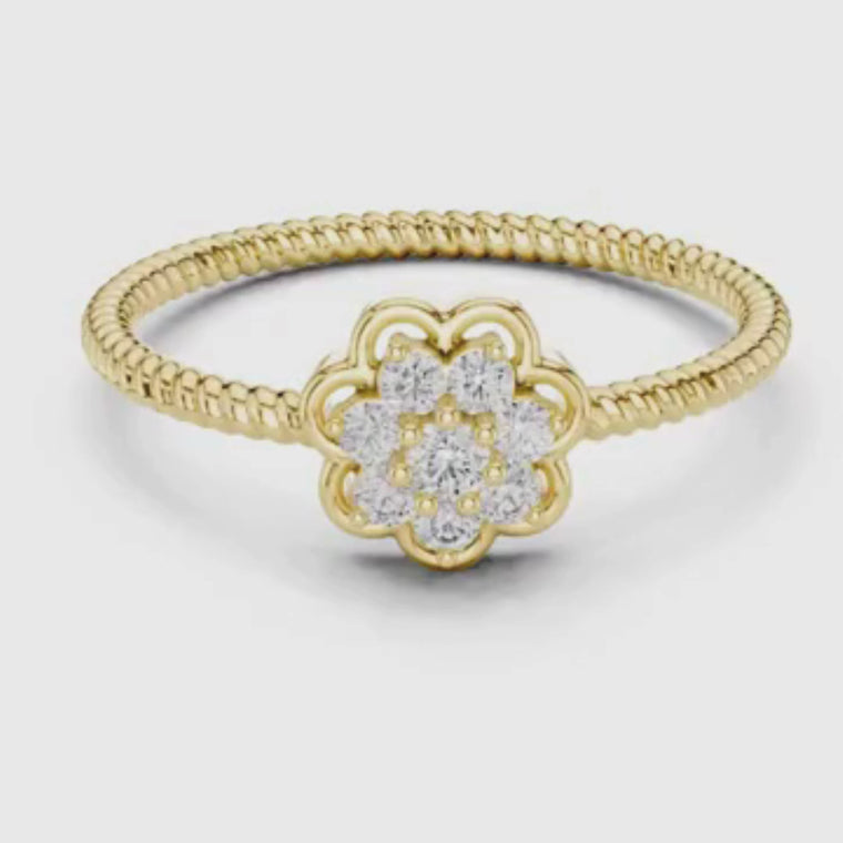 Round Floral Cluster Ring with Milgrain Band video