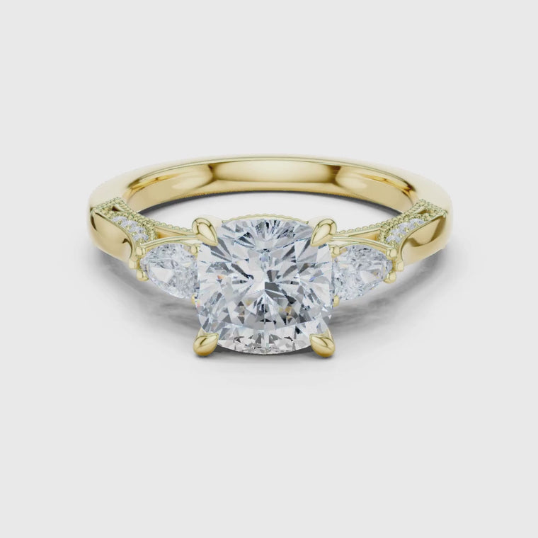 Cushion Cut Three Stone Wedding Bridal Ring video