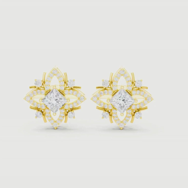 Architectural Wings Princess Shape Stud Earrings For Women video
