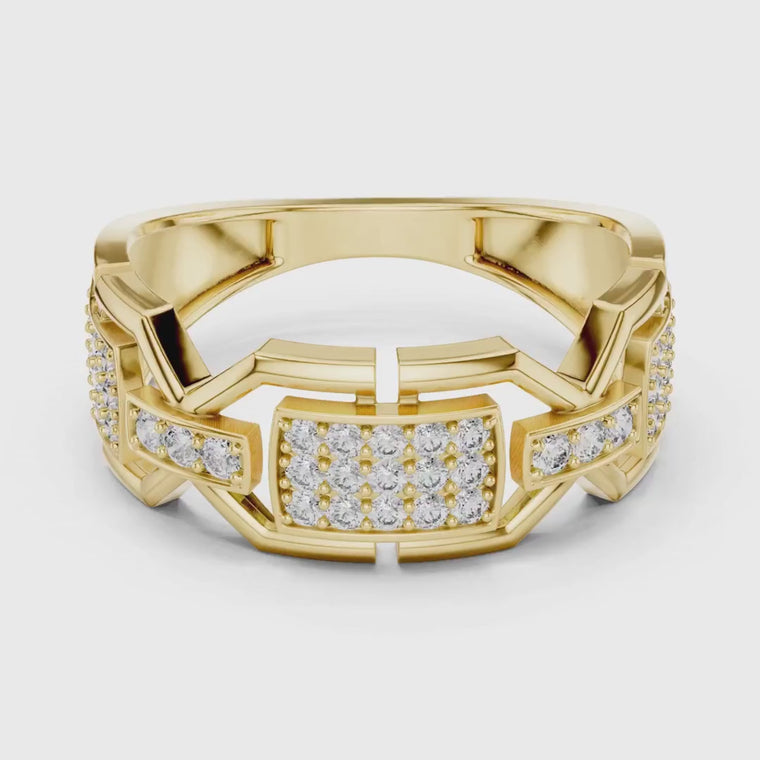 Round Cut Men's Rectangular Pave Openwork Gold Ring video