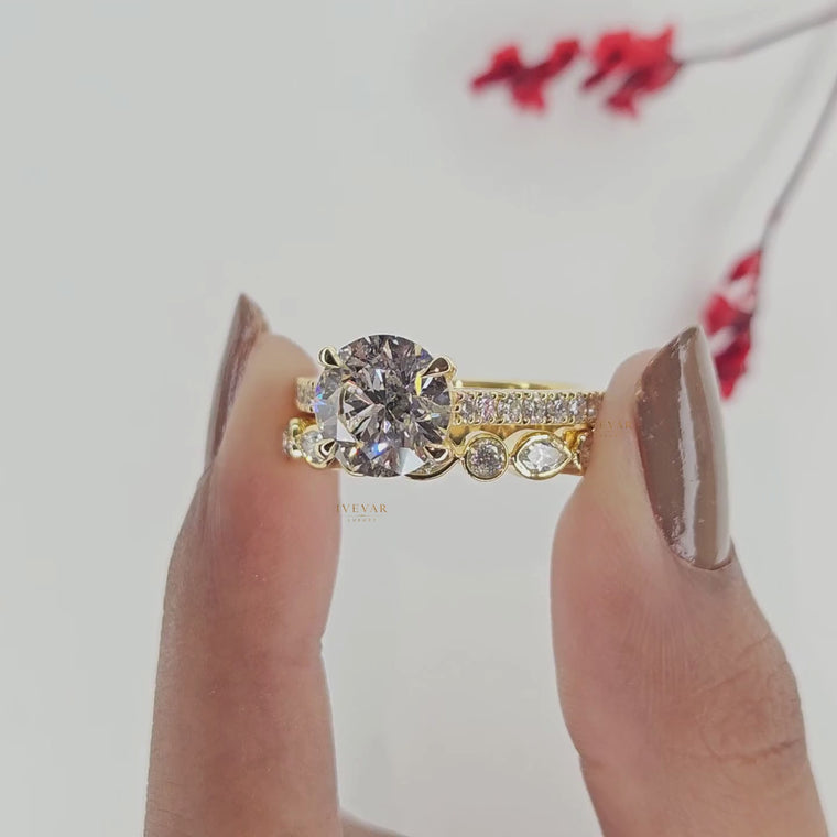 Solitaire with Pave Accents Round Bridal Set Ring video