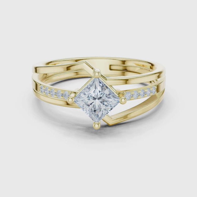 Princess Cut Split Shank Engagement Pave Ring video