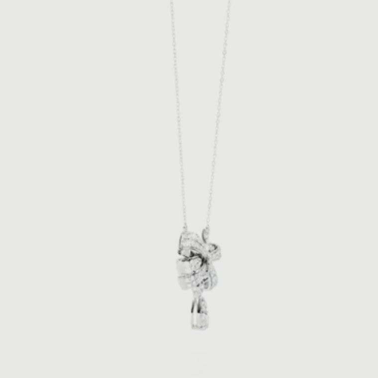 Ribbon Bow Pave Necklace With Pear Drop video