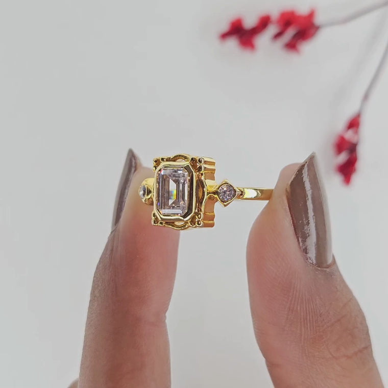 Bezel Setting Emerald Cut Engagement Ring with Side Stones video