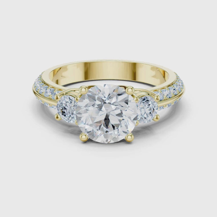 Round Three Stone Engagement Cathedral Ring video