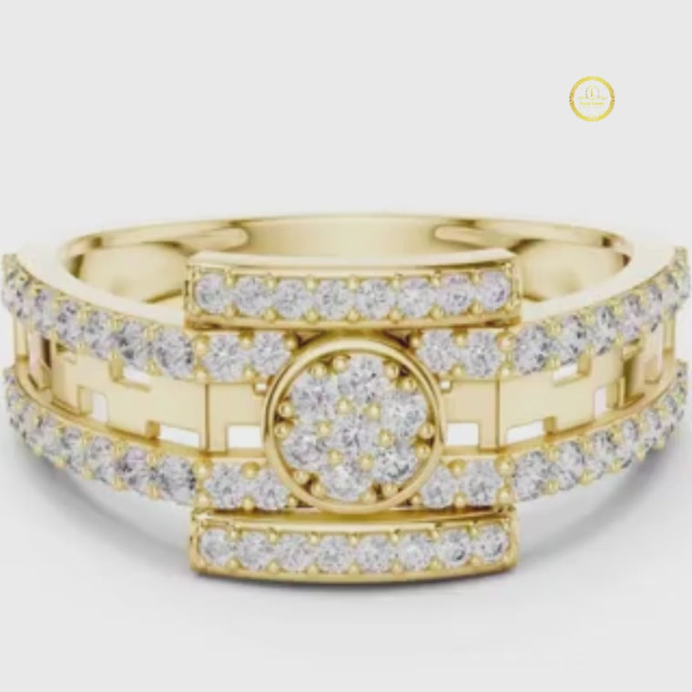 Round Cut Men's Round Medallion Double Pave Border Ring video