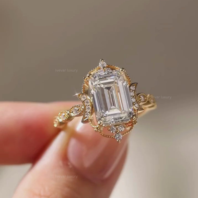 Emerald Cut Halo Engagement Ring video