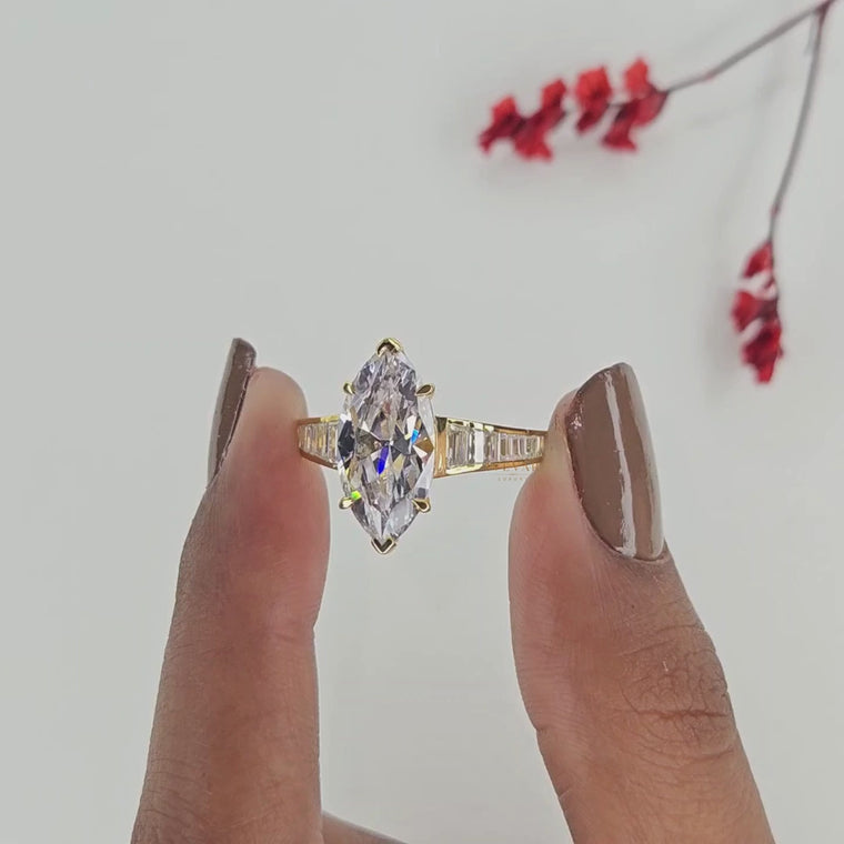 Marquise Cut Ring with Channel Set Tapered Baguettes video