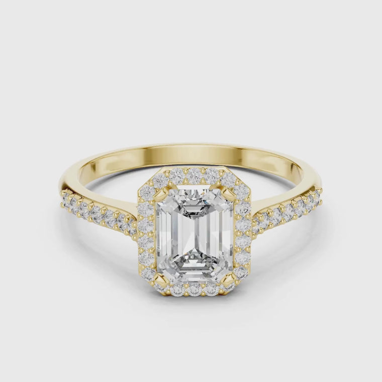 Emerald Cut Halo and Pave Band Ring video