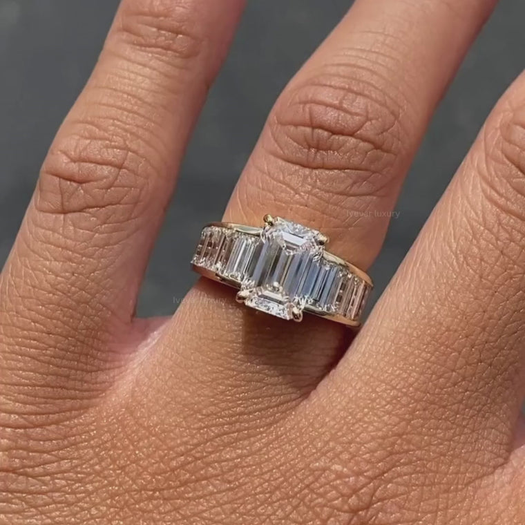 Emerald Cut Ring With Tapered Baguette Side Stones video