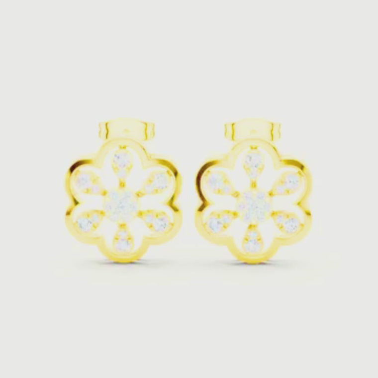 Scalloped Flower Petal Round Lab Diamond Openwork Stud Earrings video