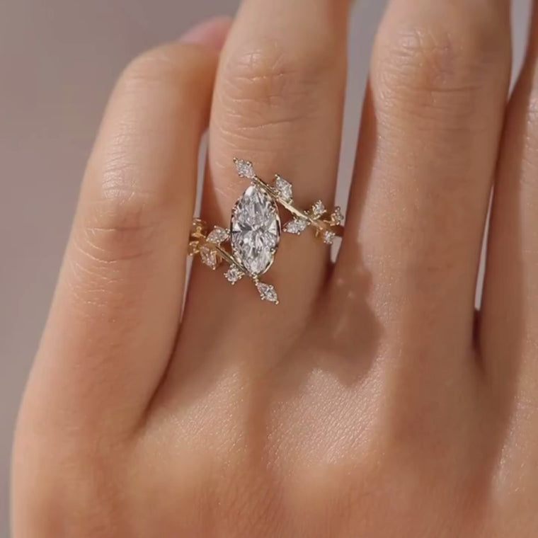Marquise Bypass Ring with Branch Inspired Accent video