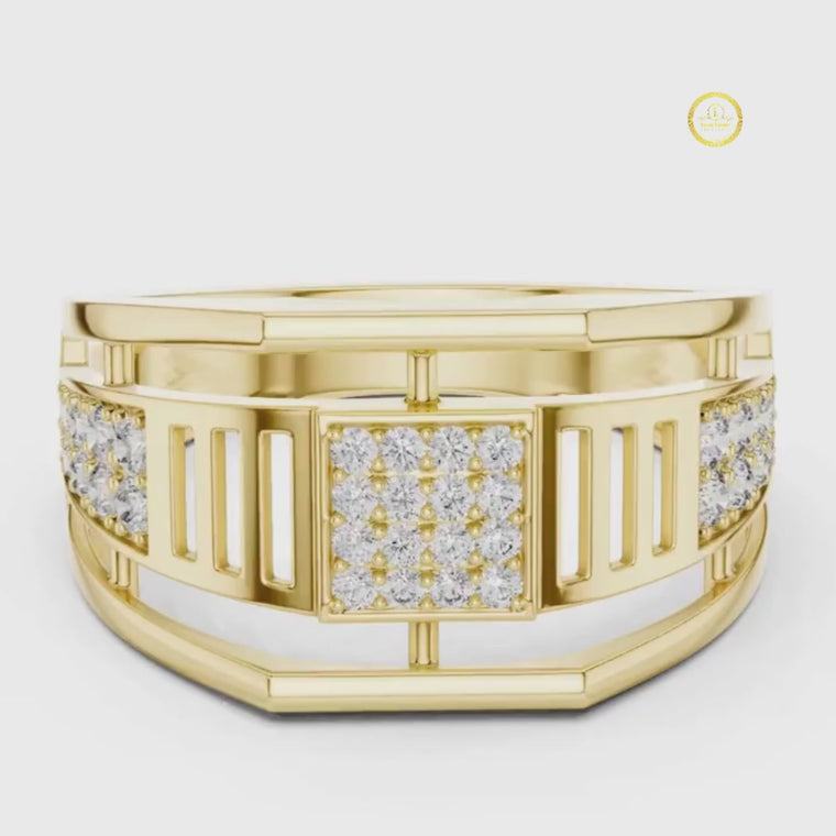 Round Cut Men's Pillar Cage Geometric Gold Statement Band video