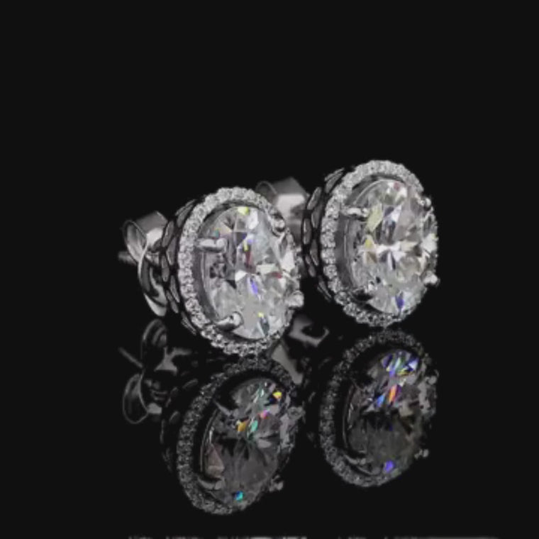 Oval Cut Halo Stud Earring Set with Micro Pave Accent video