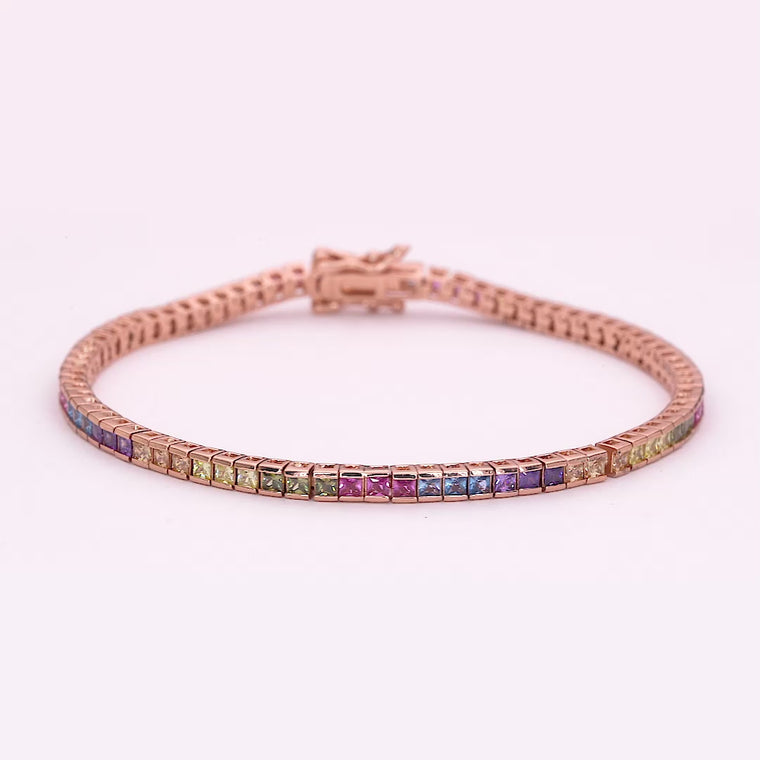 Rainbow Princess Cut Gemstone Tennis Bracelet video