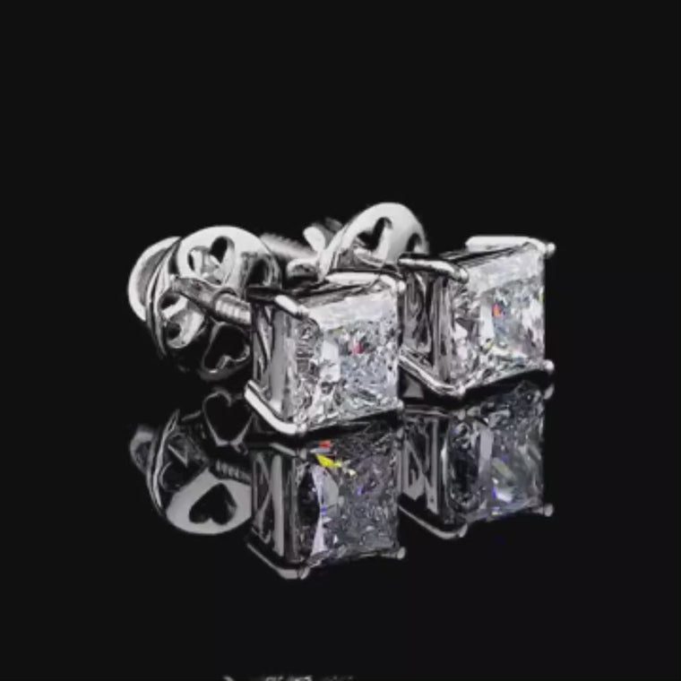 Princess Cut Solitaire Stud Earrings video