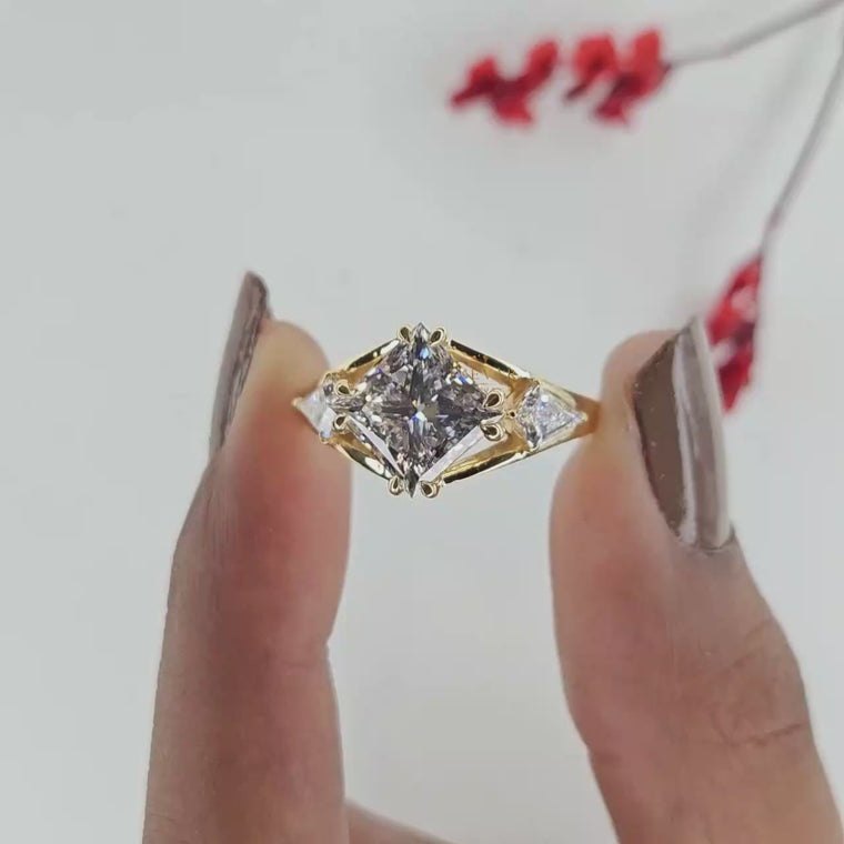 Kite Set Princess Cut Three Stone Engagement Ring video