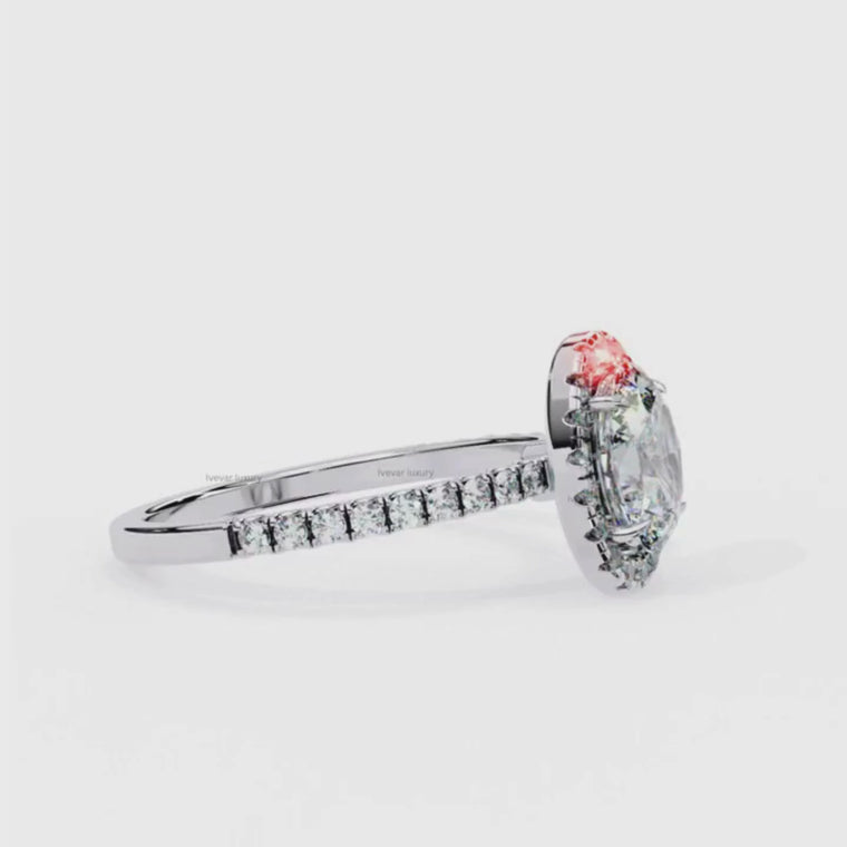 Solitaire Halo Oval Cut Pave Setting Ring video