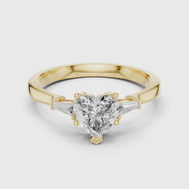 Three Stone Heart Ring With Tapered Side Stone video