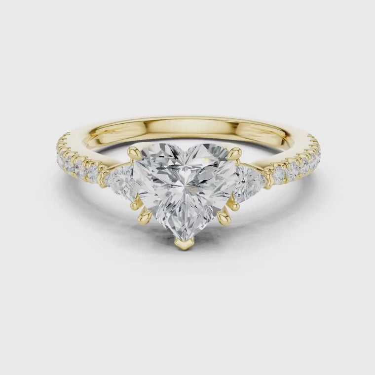 Heart Cut Lab Diamond Wedding Ring with Trillion Side Stones video