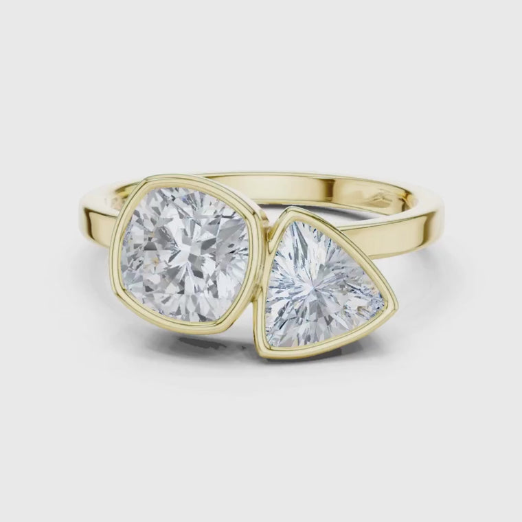 Cushion and Trillion Bezel Set Toi et Moi Ring video