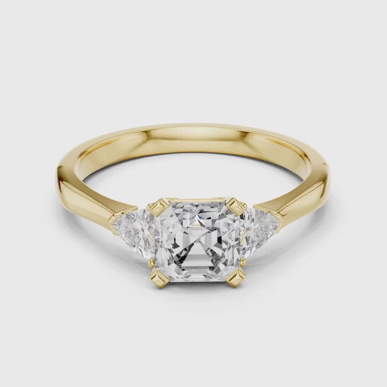 Asscher Three Stone Ring With Trillion Sidestone video