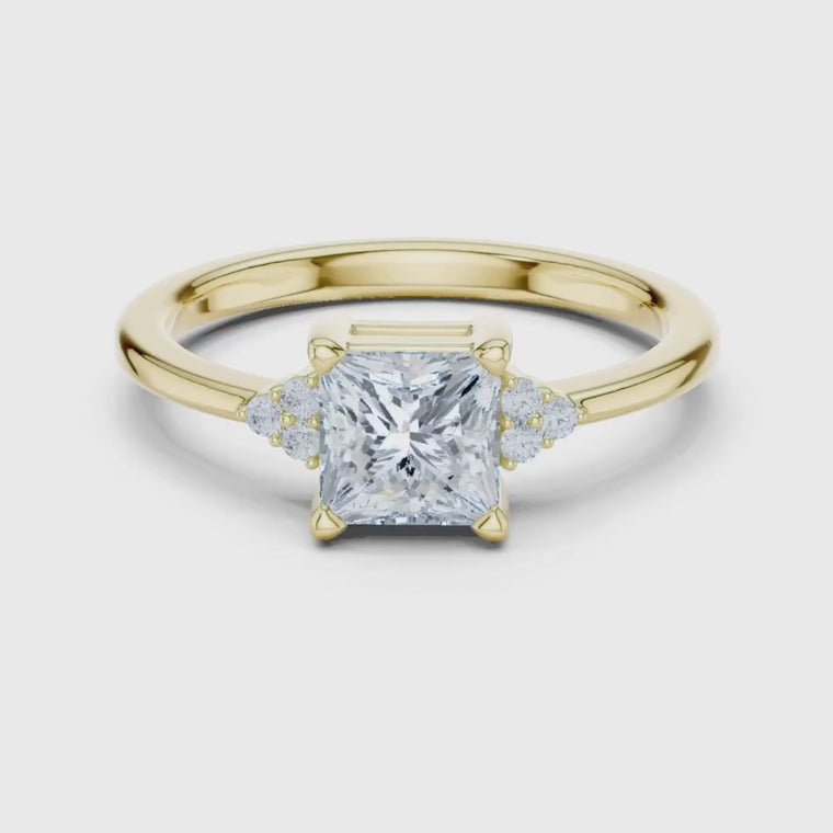 Princess Cut Ring with Round Diamond Accent video
