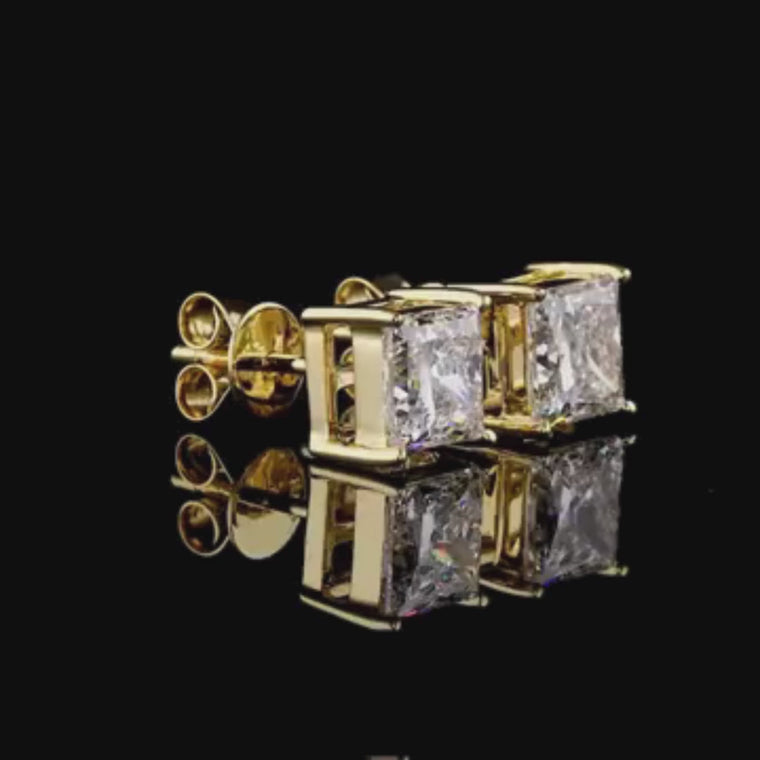 Royal Radiance Princess Cut Gold Stud Earrings video