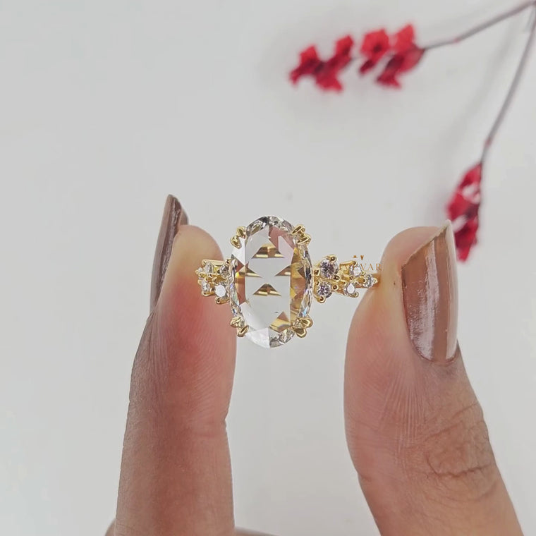 Oval Rose Cut Cluster Engagement Ring video