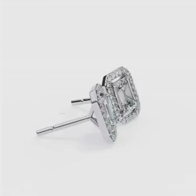 Radiant Cut Halo Stud Earrings video