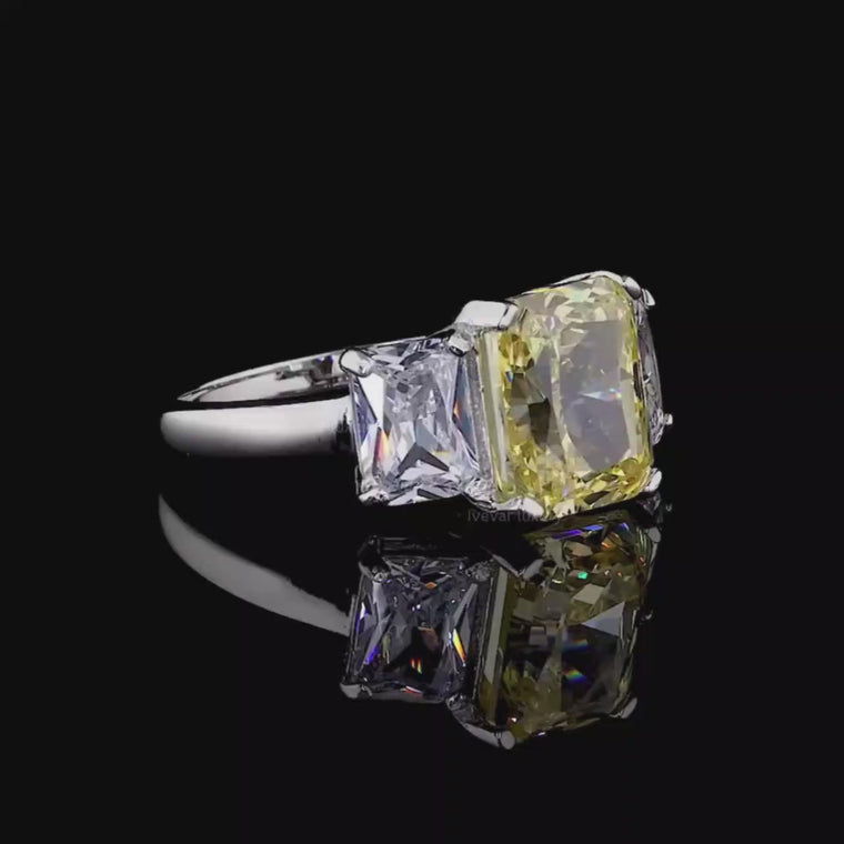 Fancy Vivid Yellow Radiant Three Stone Engagement Ring video