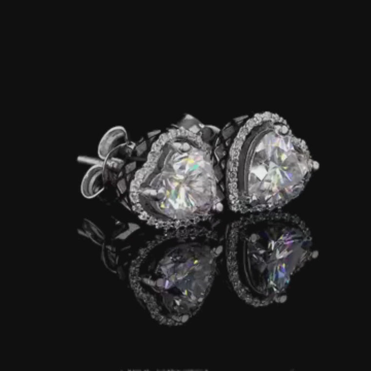 Heart Shaped Halo Stud Earrings with Accent Border video