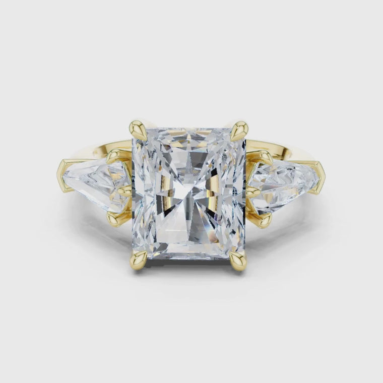 Radiant Three Stone Ring With Kite Side Stones video