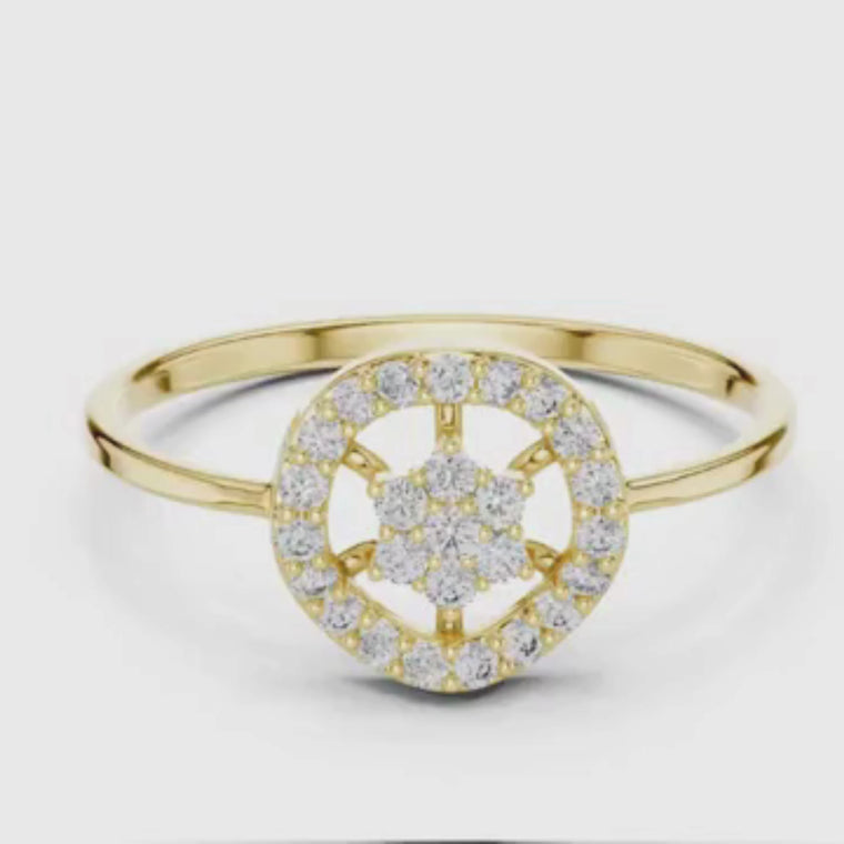 Round Cut Halo Cluster Ring With Pave Circle Design video