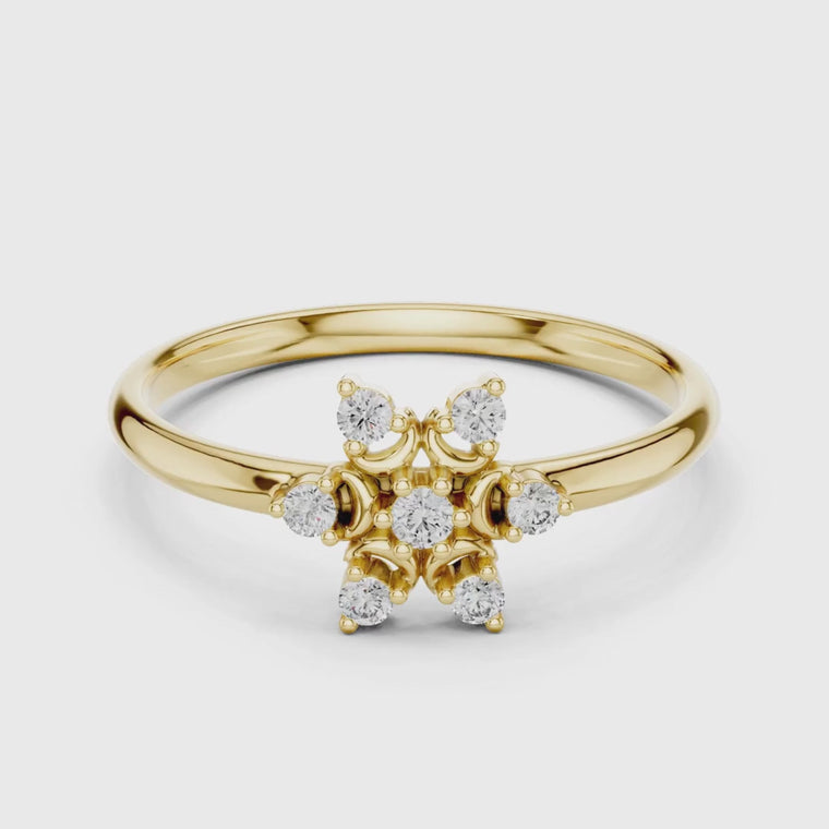 Round Cut Moissanite Cluster Flower Ring with Gold Band video