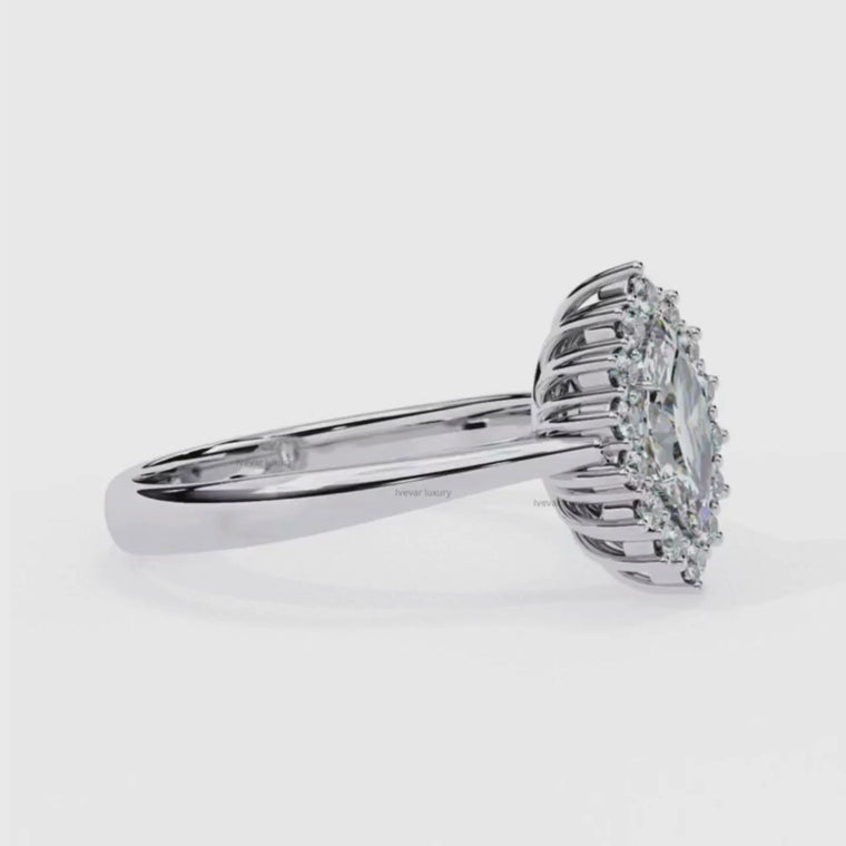 Marquise Cut Halo Moissanite Ring video
