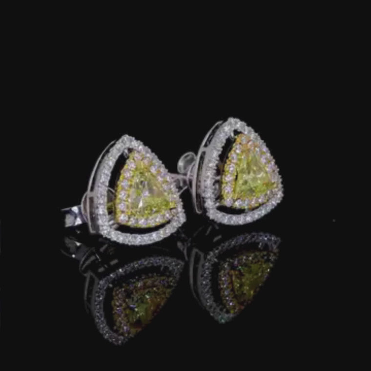 Yellow Diamond Trillion Stud Earrings in 14K Gold video