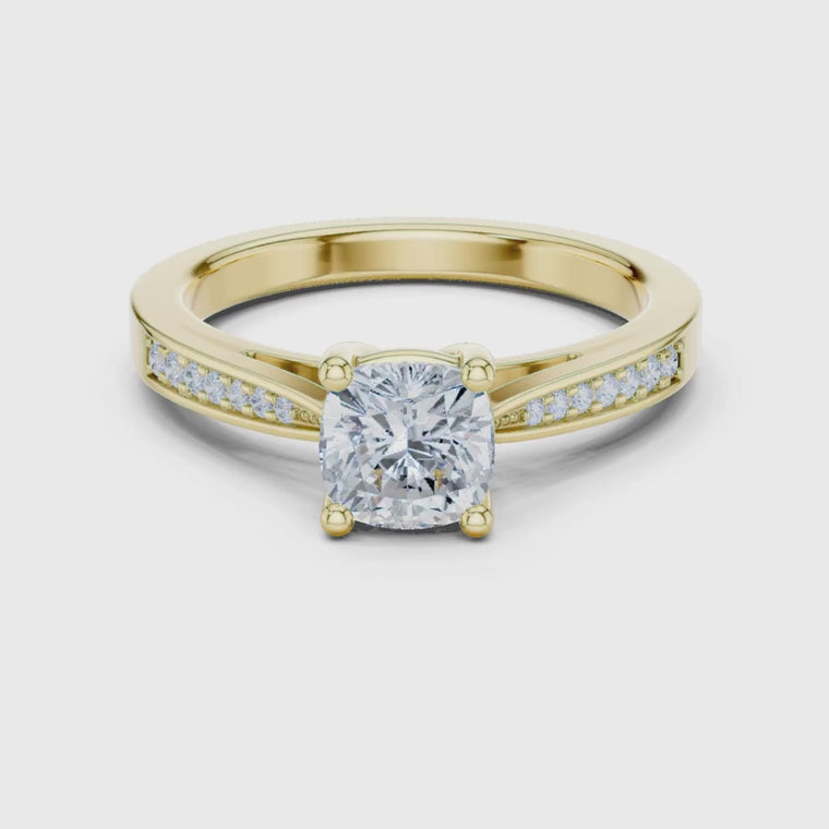 Cushion Cut Solitaire Pave Setting Engagement Ring video