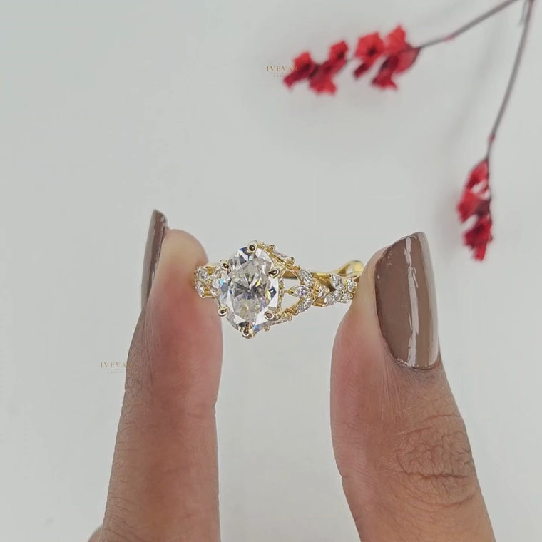 Oval Cut Floral Vine Engagement Ring video