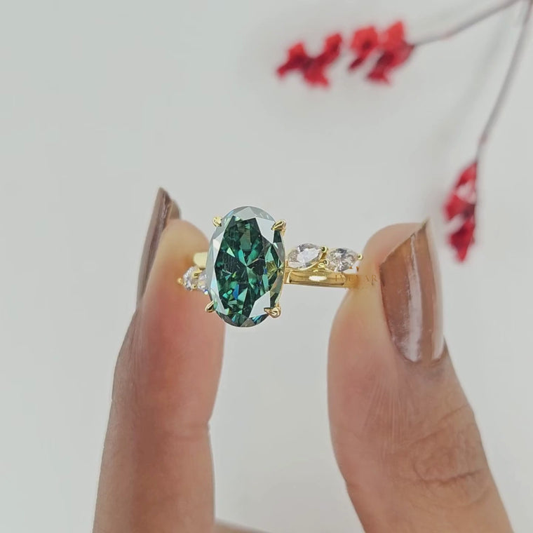 Oval Green Sapphire Five Stone Engagement Ring video