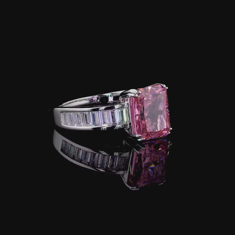 Fancy Vivid Pink Radiant Ring With Baguette Channel Accents video