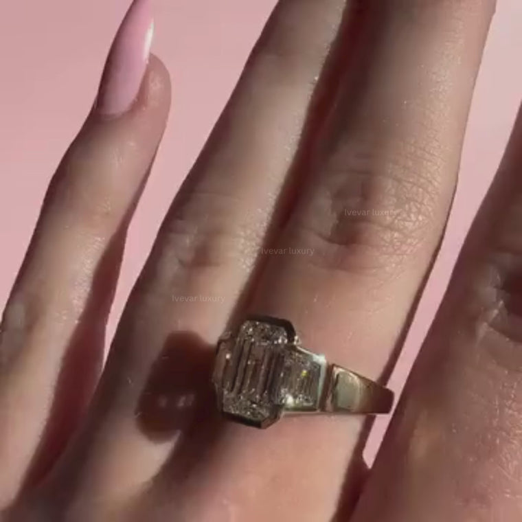 Emerald Cut Three Stone Ring With Wide Band video