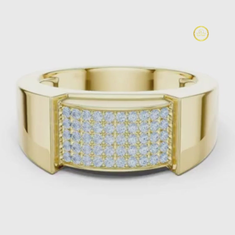 Round Cut Men's Heavy Gold Micro Pave Statement Ring video