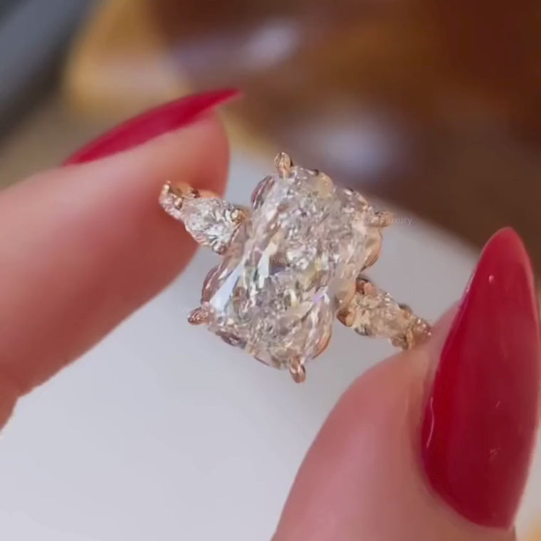 Radiant Cut Moissanite Three Stone Twisted Pave Engagement Ring video