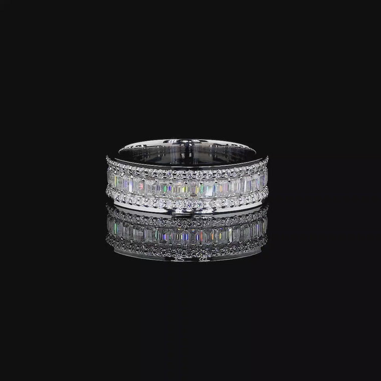 Triple Row Emerald & Round Cut Eternity Wedding Band video
