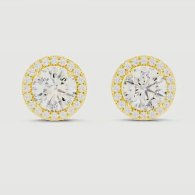 Round Double Halo Cluster Post Earring video