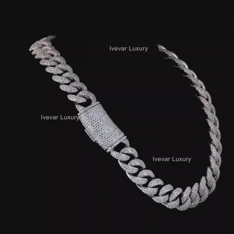 Full Pave Set Geometric Double Bar Link Chain Necklace video