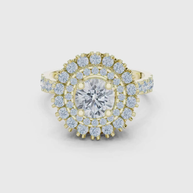 Round Double Halo Starburst Engagement Ring video