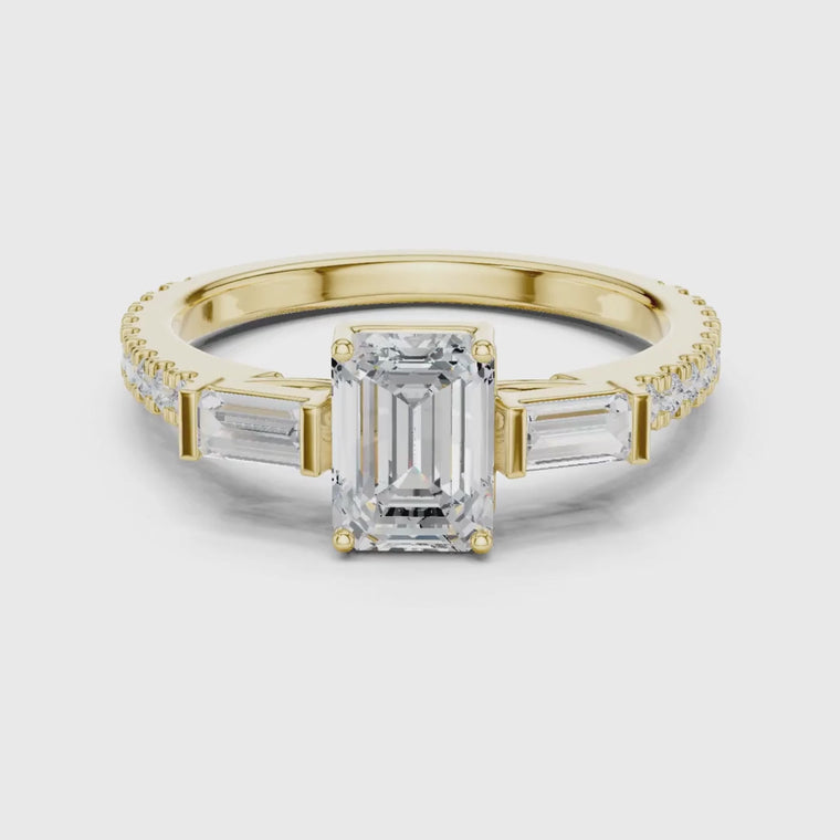 Emerald With Baguette Three Stone Engagement Ring video